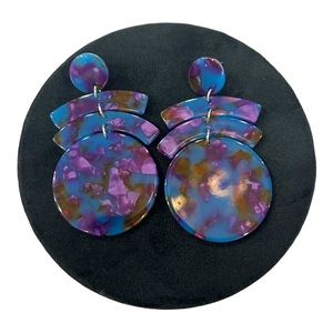 Cute  unique colorful tortious shell acrylic circle drop post earrings #J5